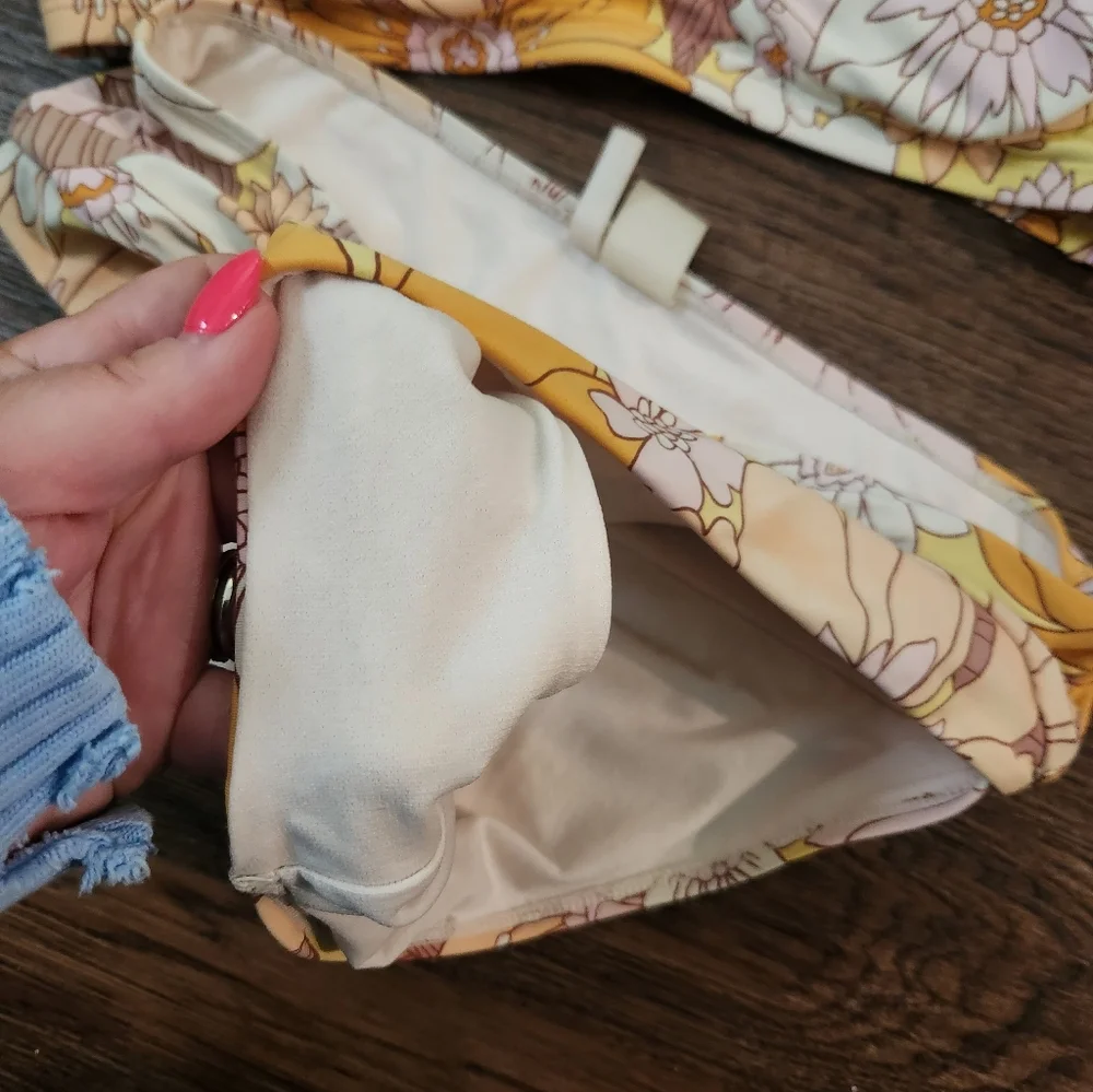 Floral High-Waist Bikini Set in Yellow, Cream & Brown